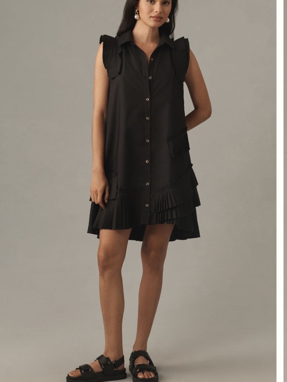 NWT Anthropologie Button-Front Pleated Hem Dress